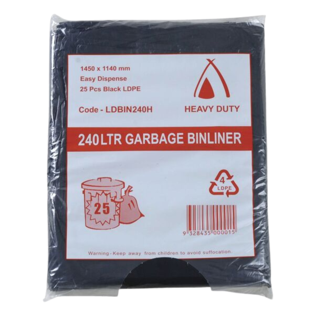 240L Garbage Bags/Wheelie Bin Liners 30 Micron - (Pack of 25)