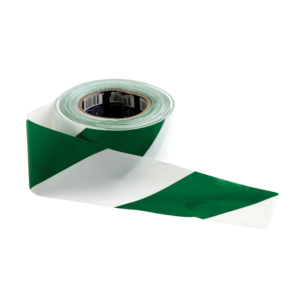Barrier Tape White/Green 75mm x 100m  (ea/20box)