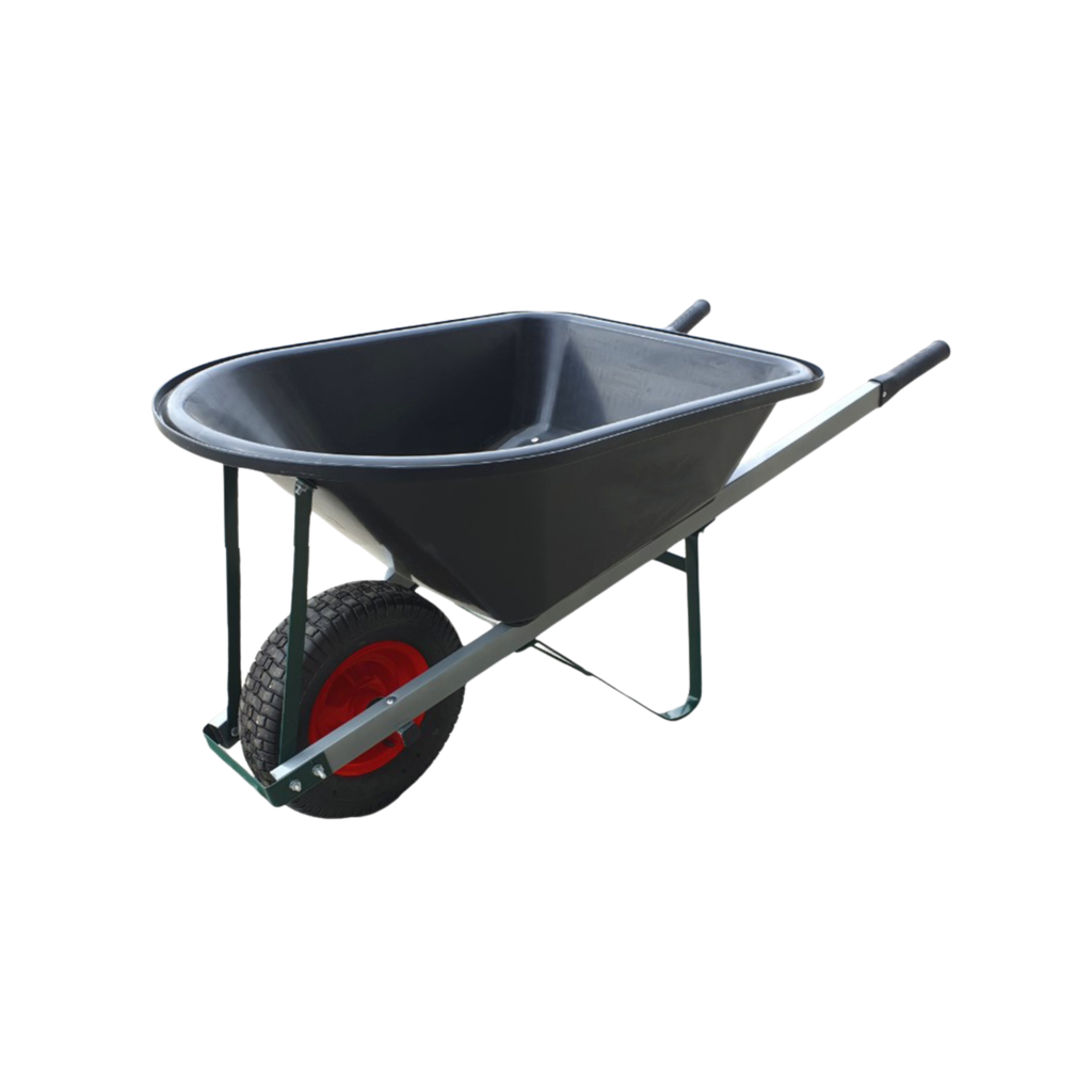 Builders Wheelbarrow, Poly Tray, Wide Wheel