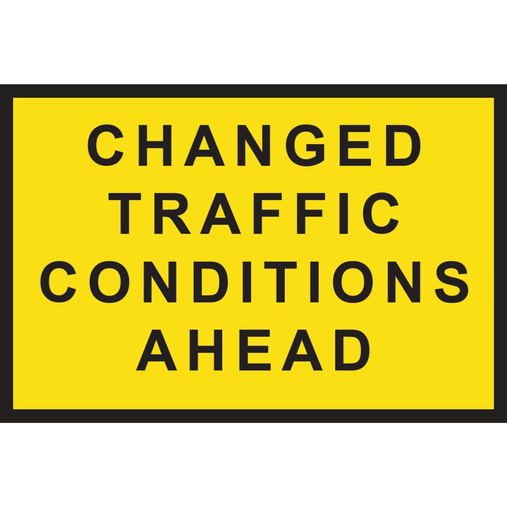 Boxed Edge Sign Metal Class 1W Reflective 1200 x 900mm - Changed Traffic Conditions Ahead