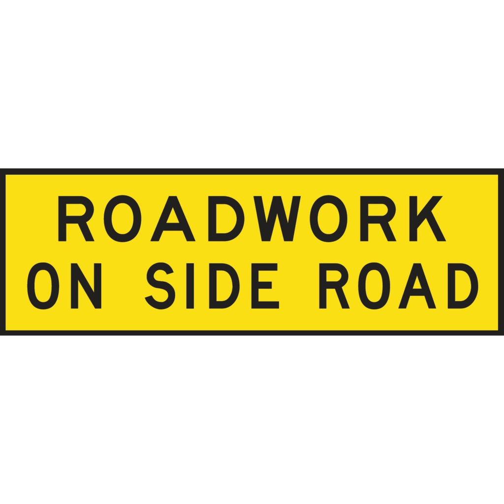 Boxed Edge Sign Metal Class 1W Reflective 1800 x 600mm - Roadwork On Side Road