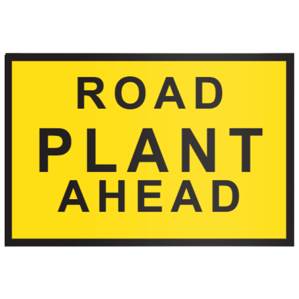 Boxed Edge Sign Metal Class 1W Reflective 900 x 600mm - Road Plant Ahead
