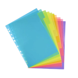 [A4DIVTAB10] A4 10 Plain Tab Dividers Bright Colours - Polypropylene 